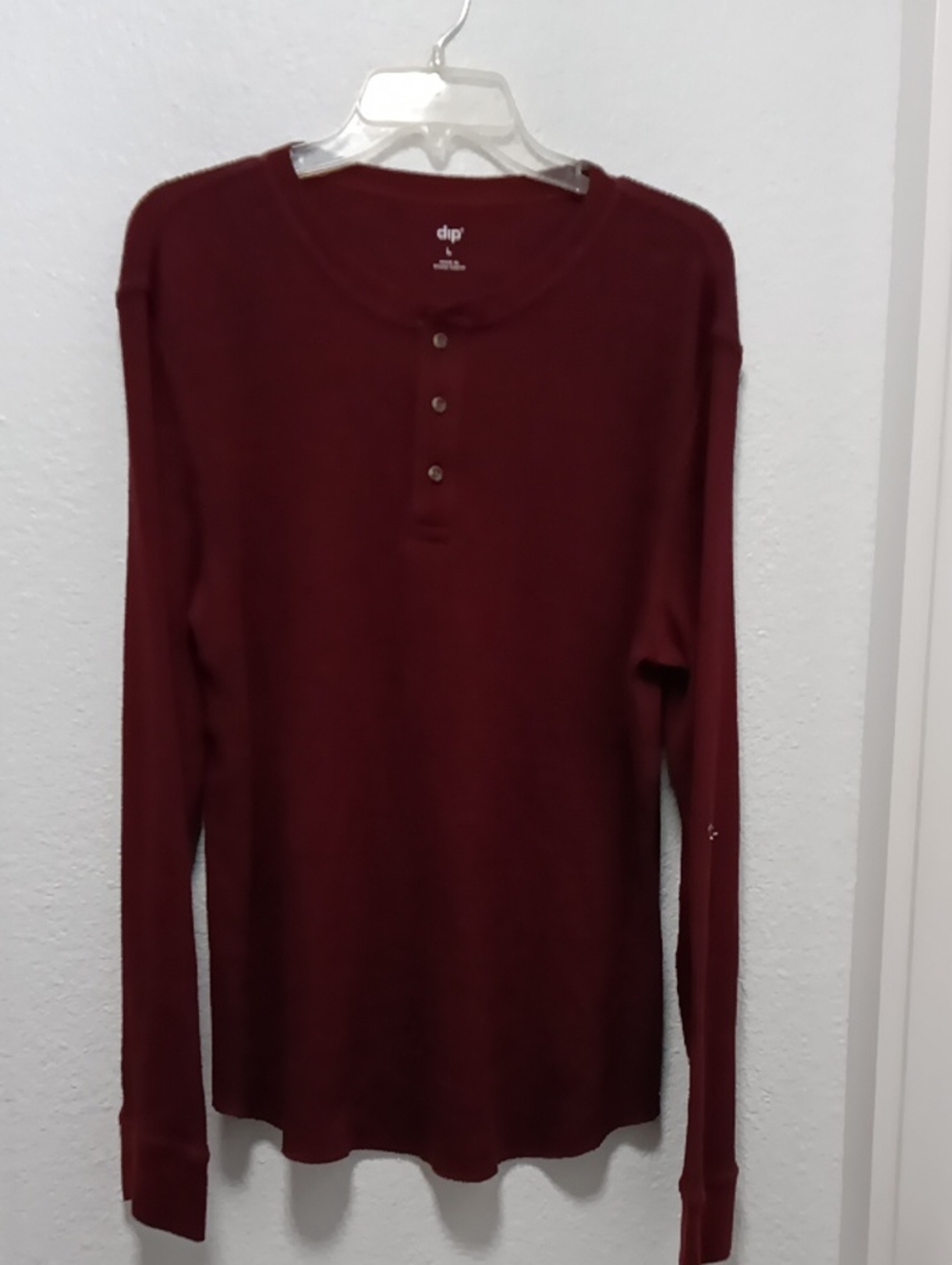 Men's Large Dip Long-Sleeve Henley Shirt - Burgundy